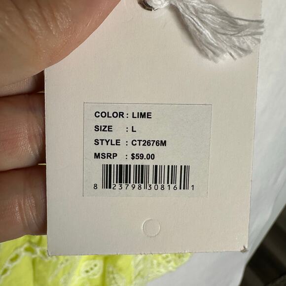 NWT Jennifer Grace Lime Eyelet Embroidered Cotton Tank – Size L - Picture 7 of 13